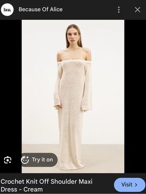 Because Of Alice Crochet Knit Off-Shoulder Maxi Dress - Cream